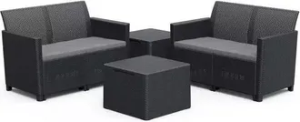 Keter Conjunto Keter 2 Sof&aacute;s + 2 Mesitas Contenedores Sof&aacute; Doble Claire Mesa Almacenaje Grafito