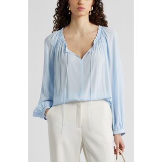 Nordstrom Gathered Tie Neck Top in Blue Floaty at Nordstrom, Size Xx-Small