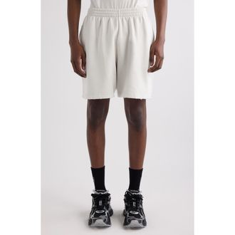 Balenciaga Distressed Logo Embroidered Sweat Shorts in 8016 Dirty Wht/Sport Blue at Nordstrom, Size X-Large