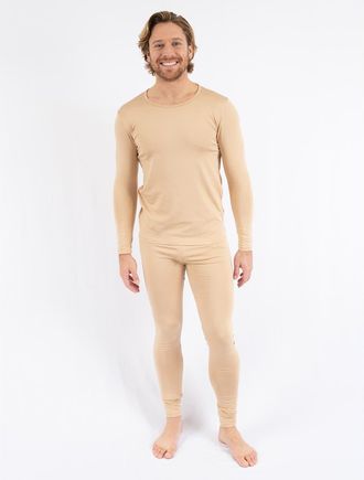 Leveret Mens Solid Thermal Pajama Set in Beige at Nordstrom, Size Xx-Large
