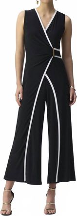 Joseph Ribkoff Formal Sleeveless V-Neck Jumpsuit In Black/vanilla
