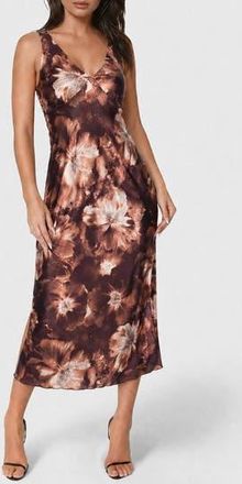 Bebe Crepe V-Neck Maxi Dress in Brown Multi at Nordstrom Rack, Size X-Large