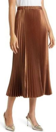 Anne Klein Midi Skirt Womens Brown Shimmer Pleated Pull-On Preppy FTS1243