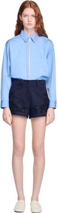 Sandro Embroidered cotton shorts in Navy Blue at Nordstrom, Size 38 Eu