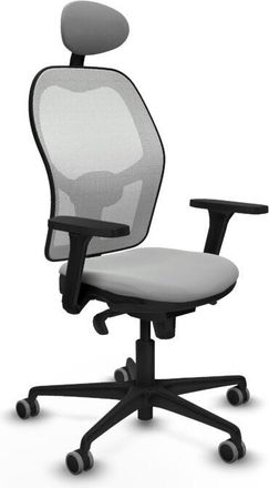 Piqueras y Crespo Piqueras Y Crespo - Jorquera Sincro Malla Blanca Similpiel Gris Claro Brazos 3d Base Nailon Cabecero Fijo Ruedas 65mm Engomada