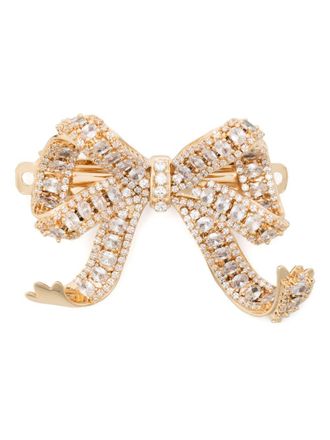 Self Portrait crystal-embellished bow hair clip - women - 18kt Gold Plated Brass - One Size