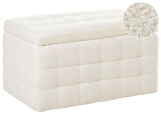 Beliani Pouf Cassapanca Imbottito In Boucl&egrave; Bianco Stile Chesterfield Michigan