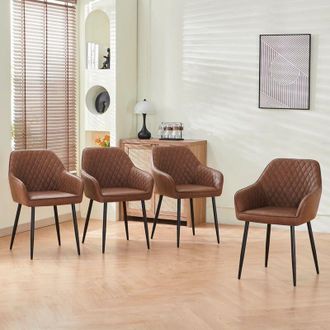 Ainpecca Dining Chairs 4pcs PU Leather Kitchen Chairs Upholstered Seat with Backrest and Armrest Office chair, Brown
