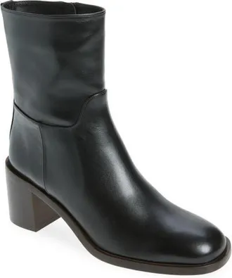 Stuart Weitzman Maris Zip Bootie in Black Calf Smu at Nordstrom, Size 10.5