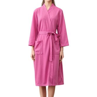 Generic Womens Waffle Pique Dressing Gown Pink: Sauna Gown Womens Long Lightweight Bathrobe Cotton Soft Bathrobes Large Sizes Long Sleeve House Coat Elegant w