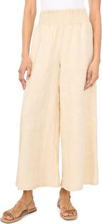 Vince Camuto Smocked Waist Crop Wide Leg Pants in Sand Drift at Nordstrom, Size X-Large P