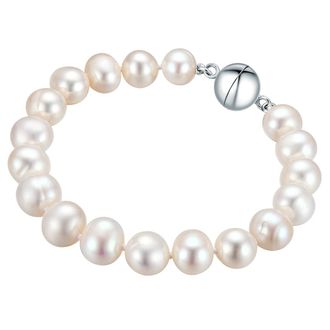 Valero Pearls Womens Female Fresh Water Cultured Pearl(s) Bracelet - White Sterling Silver - Size 18 cm