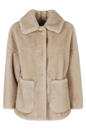 Herno Chantilly Faux Fur Hidden Buttons Polyester Bomber Jacket