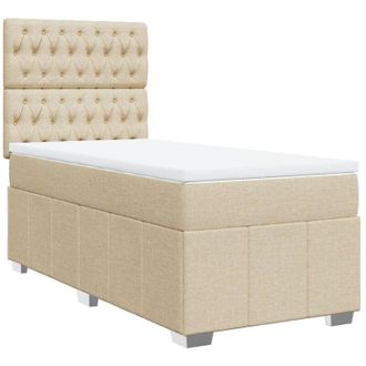 vidaXL Cama Box Spring Con Colch&oacute;n Tela Color Crema 100x200 Cm Vidaxl