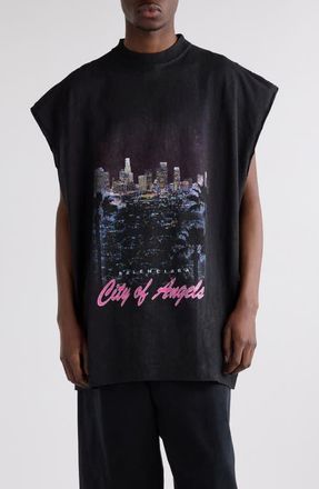 Balenciaga Sleeveless Graphic T-Shirt in Faded Washed Black at Nordstrom, Size 3