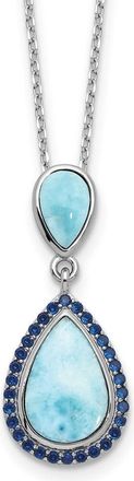 Diamond2Deal Sterling Silver Blue Cubic Zirconia and Larimar Necklace 16 with 2 Ext