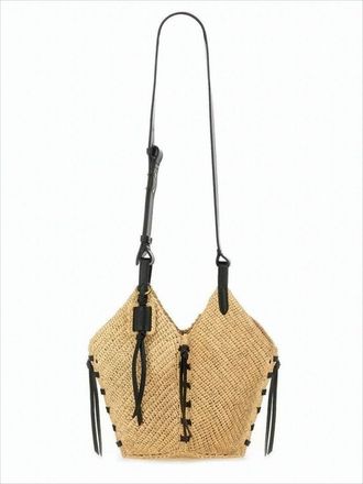 Isabel Marant Woven Raffia Shoulder Bag With Black Leather Accents