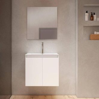 Adema Cadence Badkamermeubelset - 60x55x40cm - ondiep - 2 deuren - greeploos - wastafel - 1 kraangat - keramiek - met spiegel - wit mat