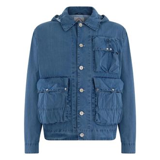 C.P. Company Denim Jackets, male, Blue, Size: L Goggle Hooded Jacket