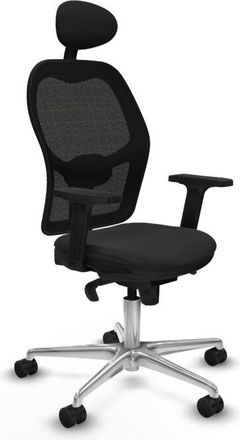 Piqueras y Crespo Piqueras Y Crespo - Jorquera Sincro Malla Negra Similpiel Negro Brazos 2d Base Aluminio Cabecero Fijo Ruedas 65mm Nailon