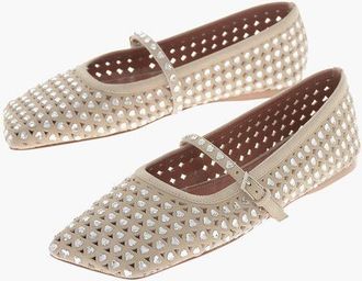 Amina Muaddi Ballerine Mary Jane ANA in Pelle Traforata con Cristalli taglia 37