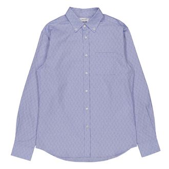 Ferragamo Mens Blue Oxford Cotton Monogram Shirt, Brand Size 40 (Neck 15.75)