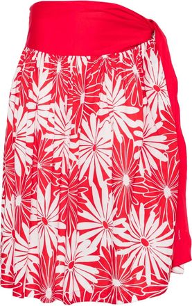 Saint Laurent Gonna midi con stampa a fiori anni 1970 - Rosso