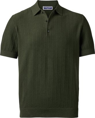 CHARLES TYRWHITT Cotton Stripe Textured Knitted Polo - Olive Green Size Large by Charles Tyrwhitt
