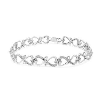 House of Brilliance Silver 1/3 Cttw Round-Cut Diamond Double Heart Infinity Link 7.25 Bracelet in White at Nordstrom