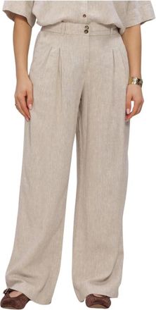 Moss Copenhagen Broeken, Dames, Beige, XL, Linnen, Viana Ginia Pleat Pants
