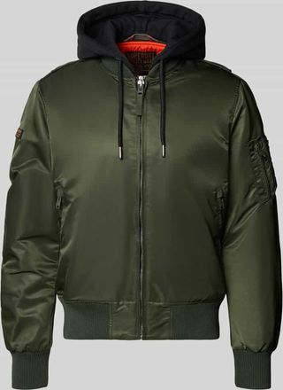 Superdry Bomberjacke mit Kapuze und Rei&szlig;verschlusstaschen in Oliv, Gr&ouml;&szlig;e XXXL
