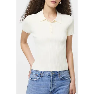 French Connection Crinkle Knit Slim Polo in Porcelain Cream at Nordstrom Rack, Size X-Small