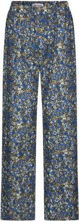 Lollys Laundry Blauwe elastische taille broek met zakken - Dames - Straight fit broeken - Veelkleurig - XL - Katoen - Broeken