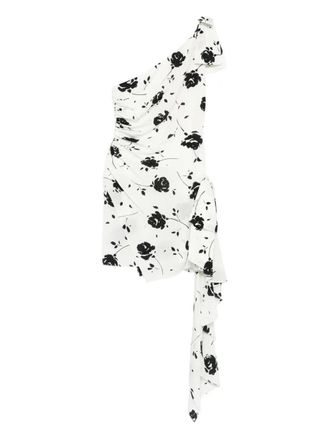 Alessandra Rich floral-print one-shoulder dress - women - Silk/Polyester - 38 - White