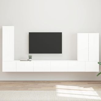 vidaXL Vidaxl Set Di Mobiletto Da Tv A Parete 6 Pz Bianco Lucido