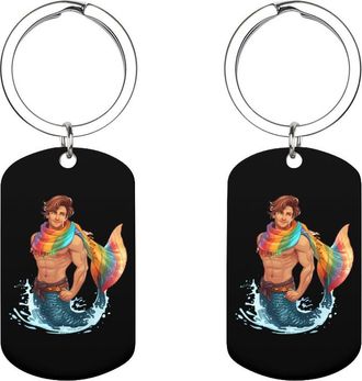 Generic LGBT Gay Merman Mermen Pride Flag Cute Keychain Metal Key Ring Keychains Bag Purse Pendant Charms for Women Men