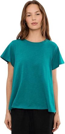 Eileen Fisher Organic Cotton Slubby Jersey Crew Neck Top Womens Clothing Teal : LG