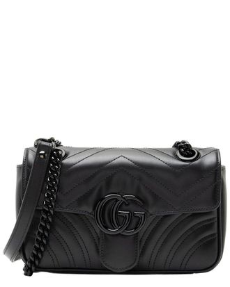 Gucci Black Matelasse Leather Gg Marmont Monochrome Small Flap Bag (Authentic Pre-Loved)