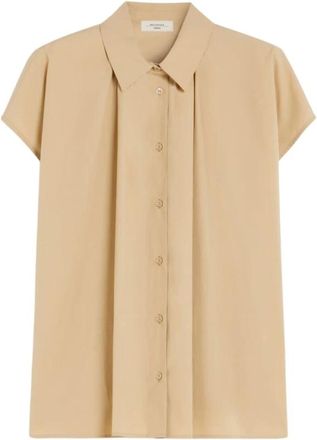 Max Mara Overhemden, Dames, Beige, M, Katoen, Katoenen top met korte mouwen