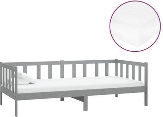 Les Tendances Les Tendances - Sof&aacute; Cama Con Colch&oacute;n Madera De Pino Maciza Gris 90x200 Cm Vidaxl