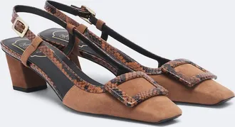 Roger Vivier Belle Vivier snake-effect suede slingback pumps