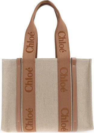 Chlo&eacute; Woody Medium Shopper Bag - Dames - Shoppers - Beige - ONE Size - Katoen - Tassen