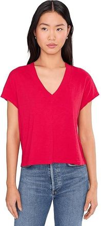 Michael Stars Harlan Cropped V-Neck T-Shirts Womens Clothing Lacquer (US 0-12), Cotton
