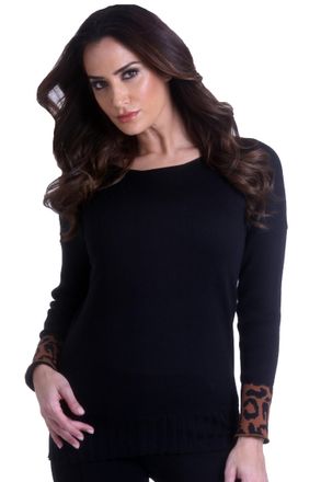 Angel Leopard Sleeve Sweater In Black/cognac