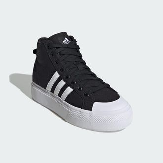 adidas Unisex Bravada 2.0 Platform Mid Shoes - Black/White Textile - Size UK 3.5
