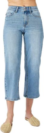 Judy Blue Wide Leg Cropped Jeans In Med Blue
