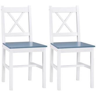HOMCOM Dining Chairs Set of 2 - Pine Wood Frame - Cross Back for Kitchen White | TJ Hughes