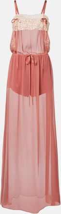 Saint Laurent Lace-trimmed silk cr&ecirc;pe muslin maxi dress