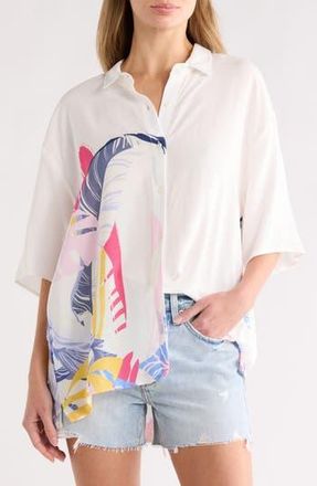 Maaji Kell Short Sleeve Cover-Up Button-Up Shirt in White at Nordstrom Rack, Size Medium