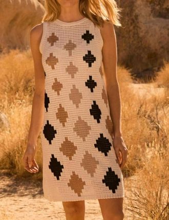 Nic+Zoe Crochet Diamond Dress In Neutral/ Multi